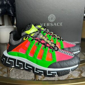 Versace Trigreca La Greca Signature Black Lime Sneakers Men Size 41/ 8